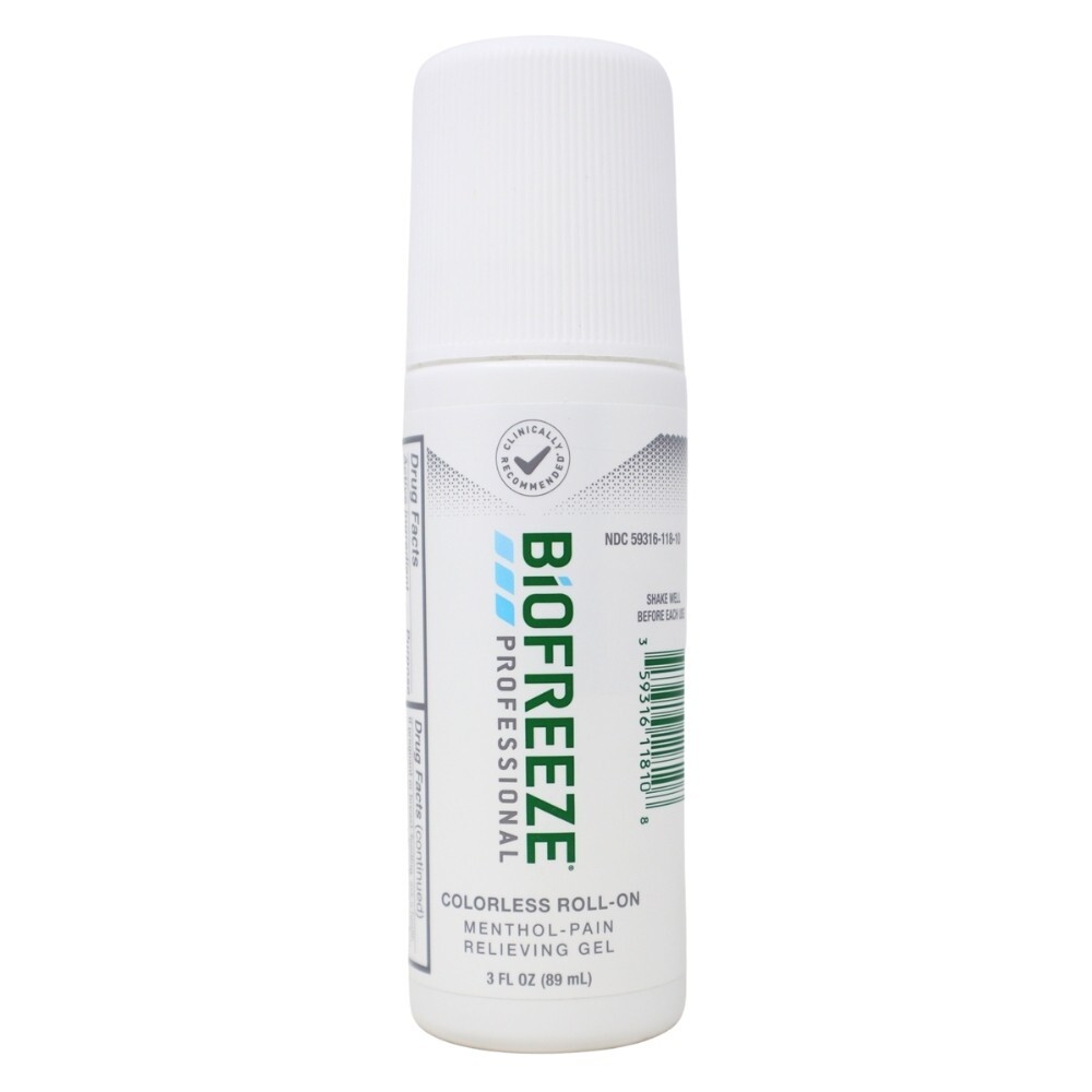 3-Pack Biofreeze Professional Colorless Roll-On Menthol Pain Relieving Gel, 3oz