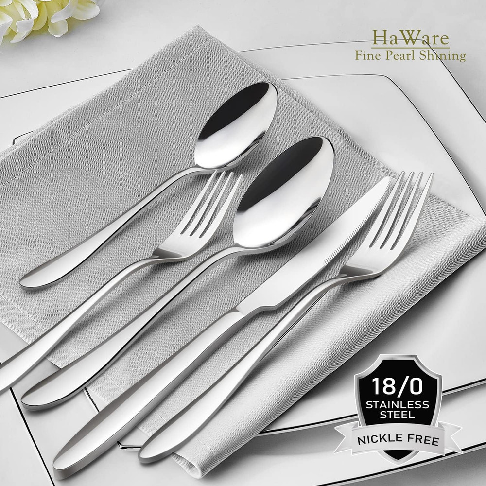 40-Piece Silverware Set, Stainless Steel Flatware Service for 8, Modern Tablewar