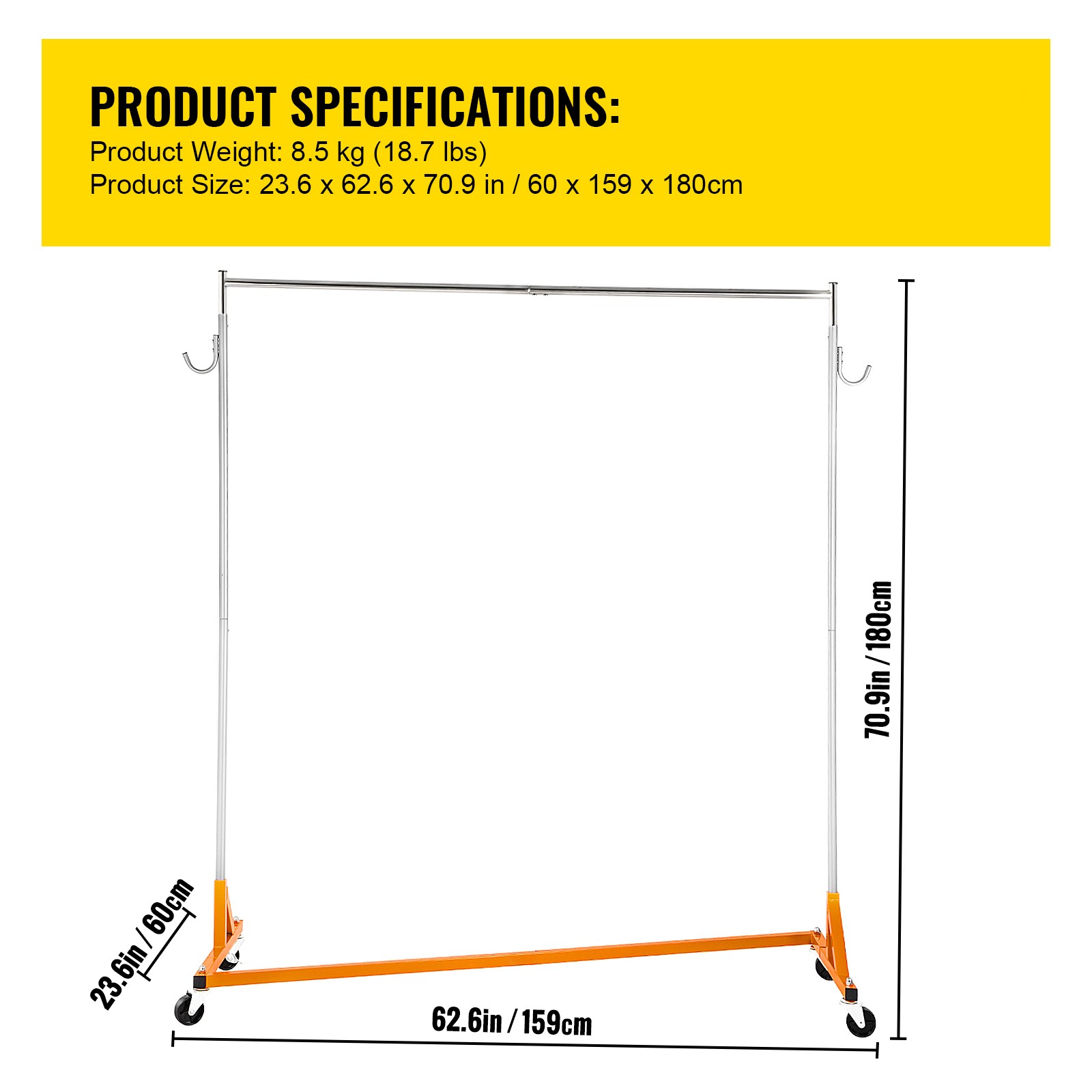 VEVOR Z-Truck Clothing Rack Rolling Garment Z Rack Lockable Casters Heavy-duty
