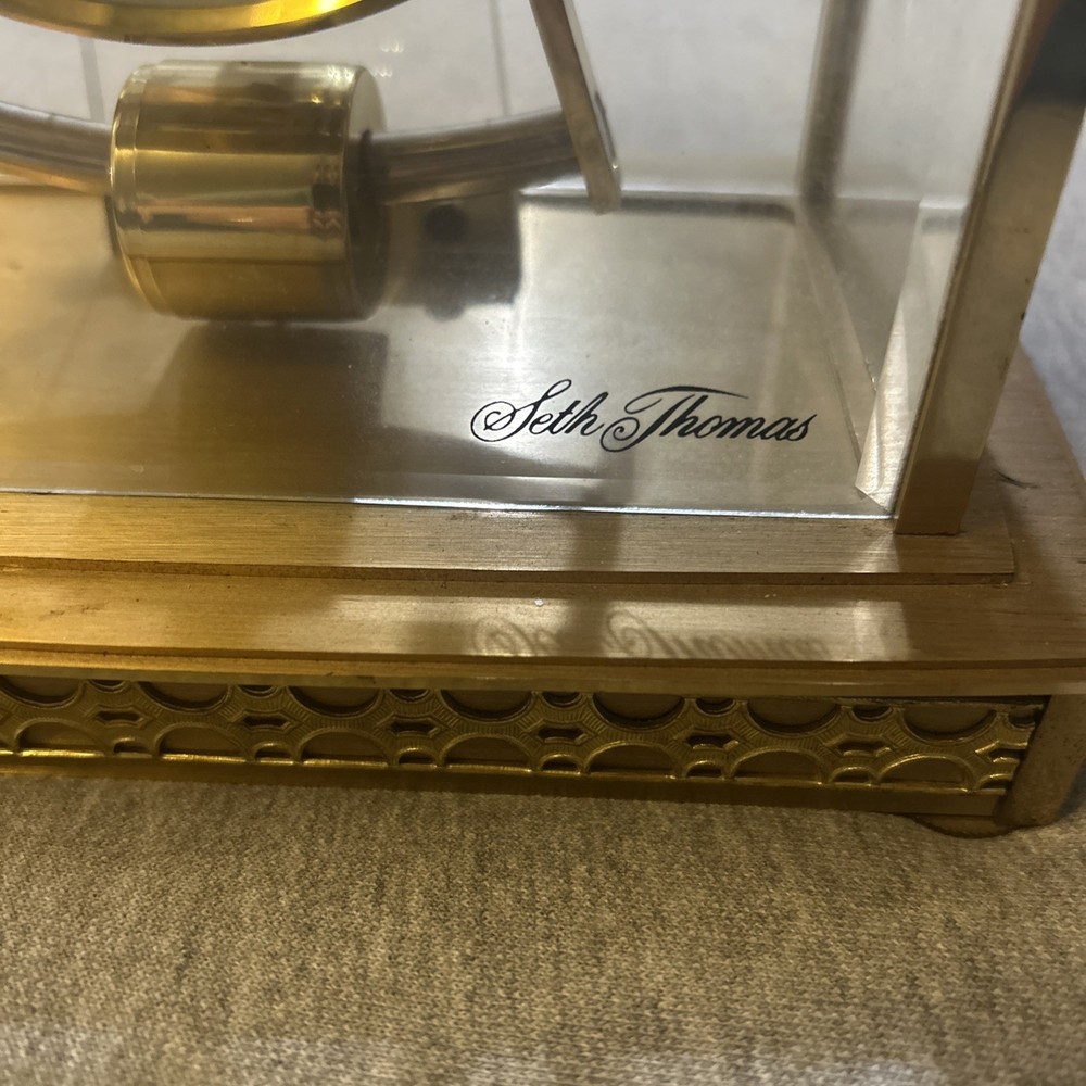 VINTAGE SETH THOMAS ELECTRONIC MANTEL CLOCK SKELETON BRASS PENDULUM GERMANY