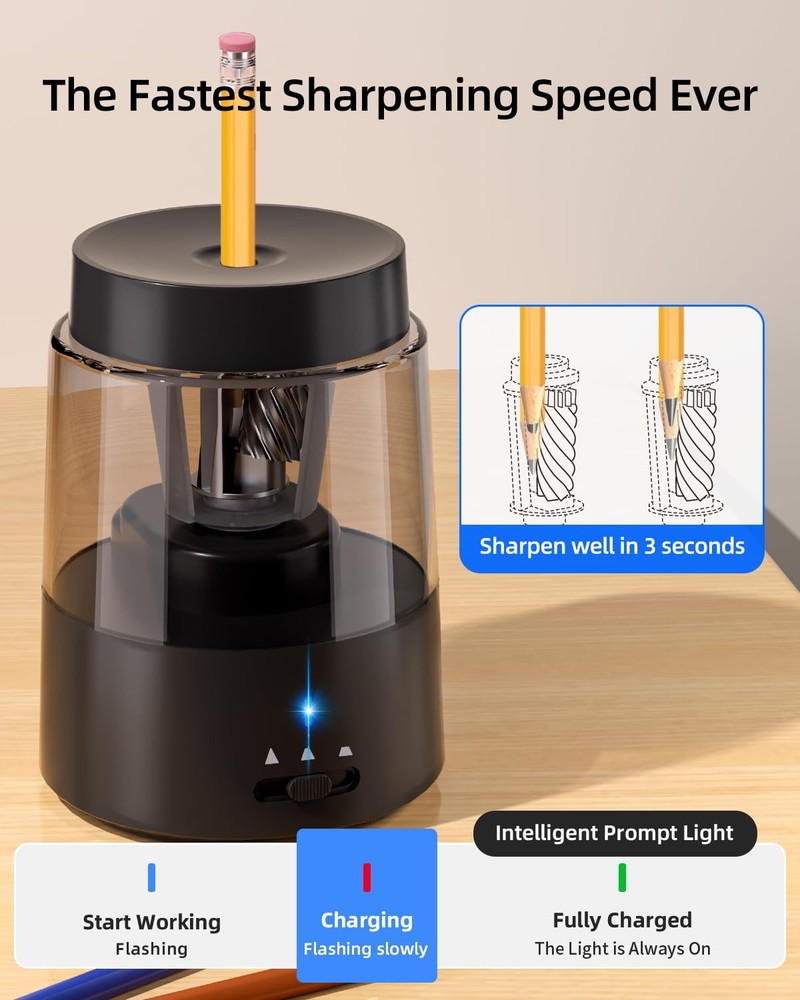 ZMOL Electric Rechargeable Pencil Sharpener, Automatic A-black