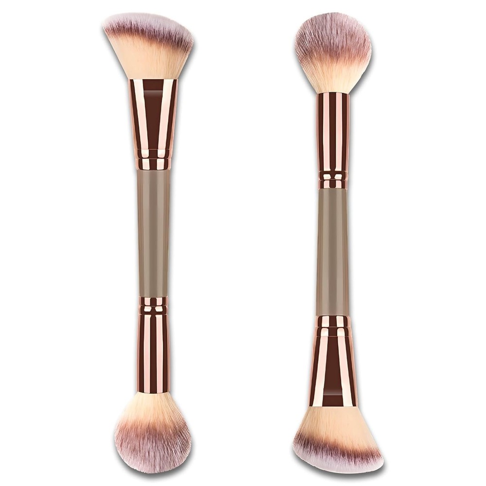 Double-Ended Foundation Brush, Angled & Round for Liquid, Powder, Crea