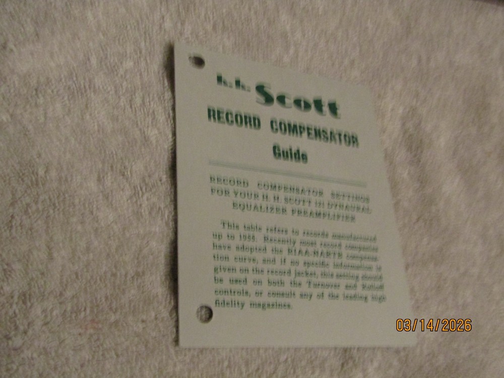Vintage HH Scott Record Compensator Guide 121 Dynaural Equalizer Preamplifier 55