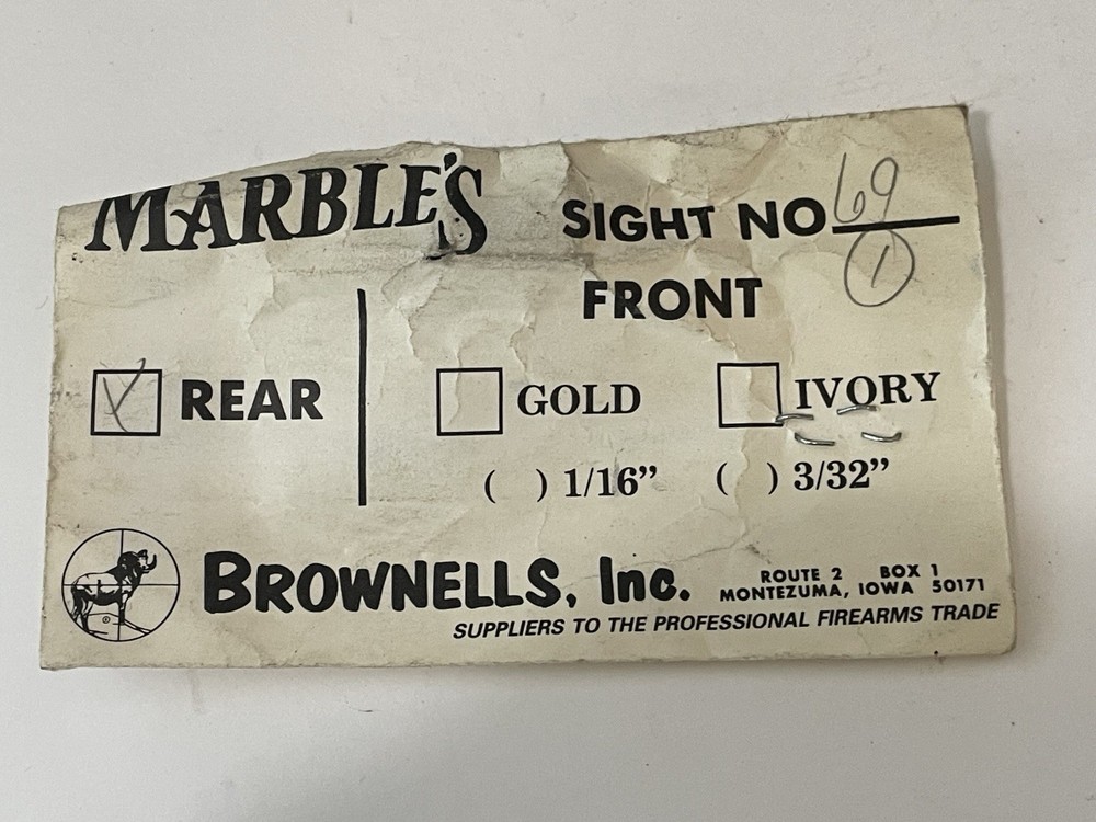 Marbles 69 Flat Top Folding Rear Sight Adjustable White Diamond