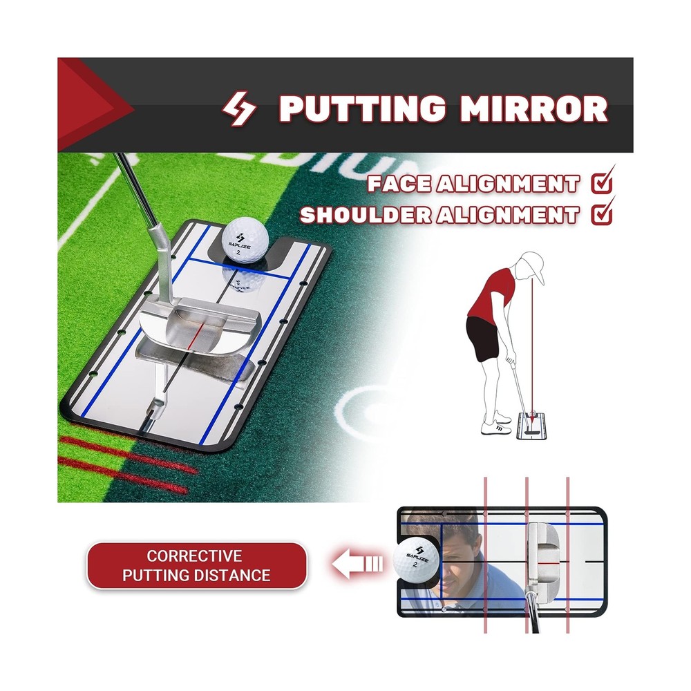 SAPLIZE Two-Speed Golf Putting Practice Mat with Putting Alignment Mirror, 20...