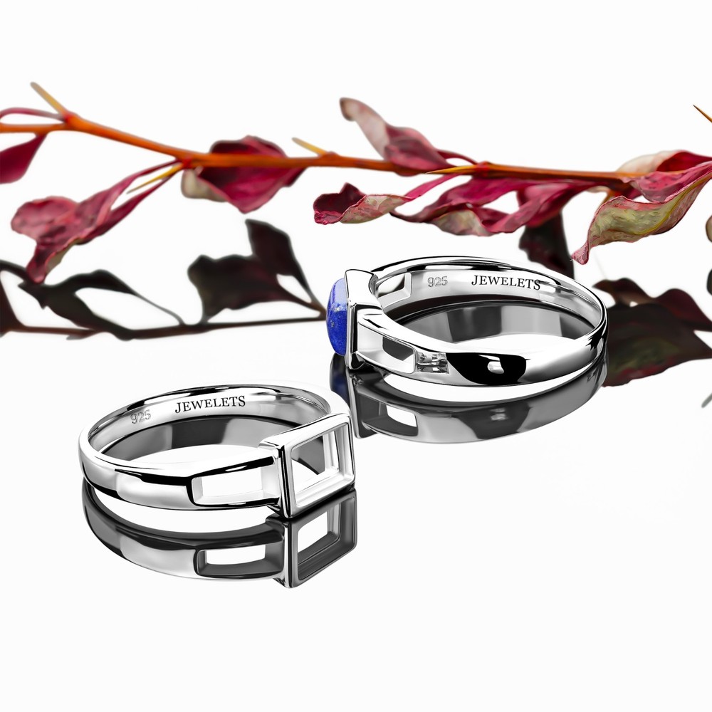 925 Sterling Silver Ring Blank – Rectangular 5x7mm Rhodium Plated Bezel Cup