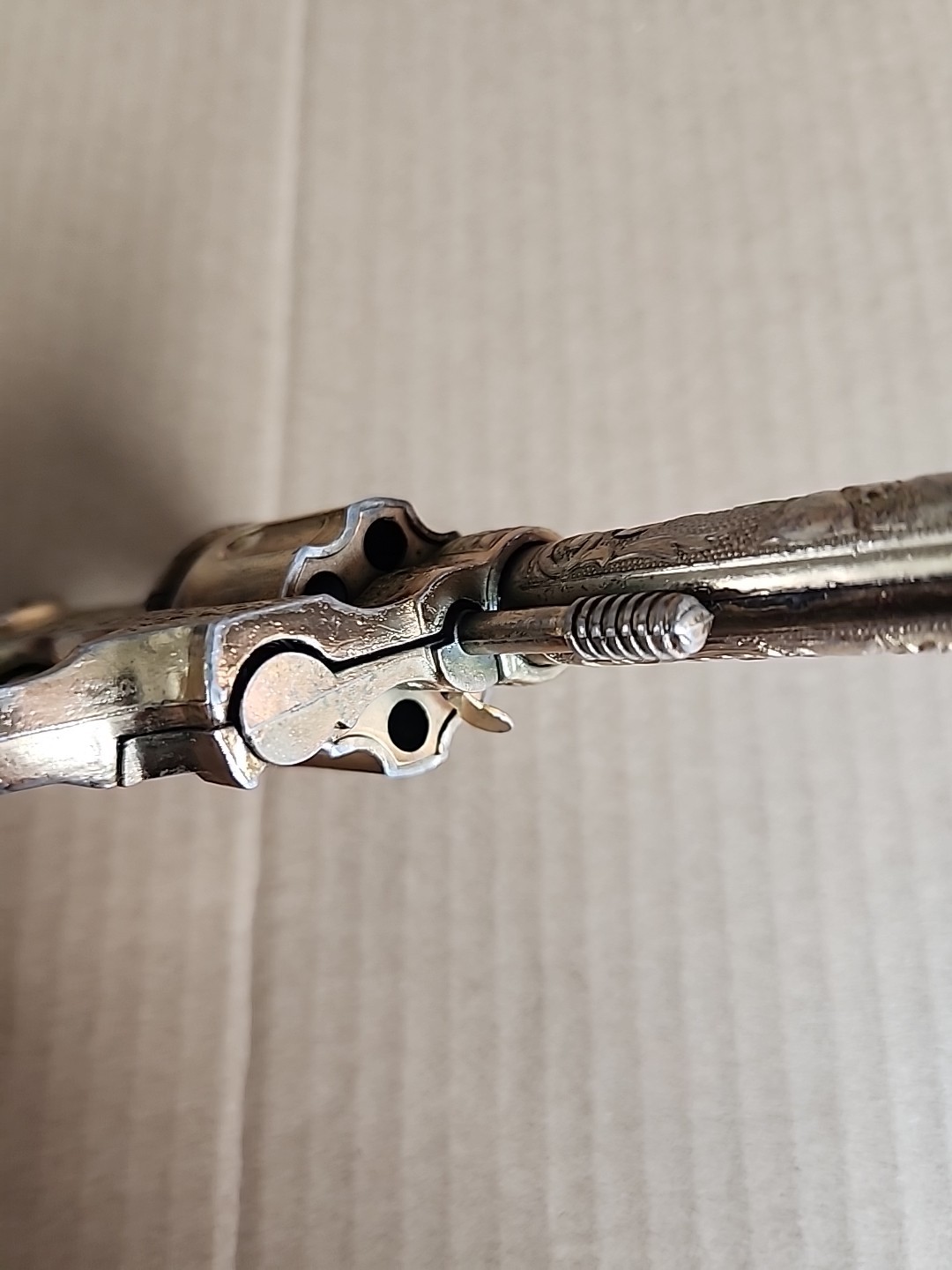 VINTAGE KILGORE BRONCO GOLD PLATED CAP GUN WITH BLACK GRIPS - 1950's WORKING