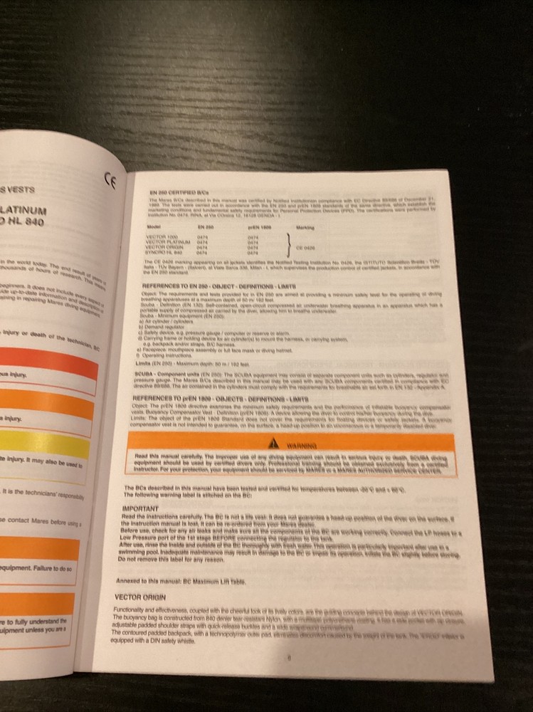 Mares Vector 1000 Vector platinum, Syncro HL 840 Owners Manual