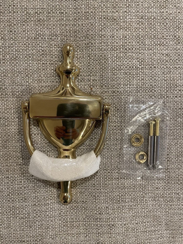 Solid Brass Door Knocker Polished 7” with Hardware New