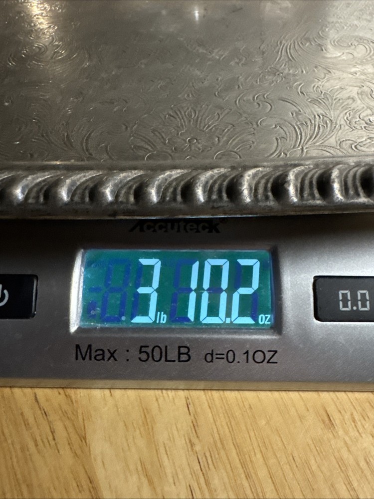 Leonard Silverplate Footed Serving Tray Ornate Engraved Floral Handles Rope Edge