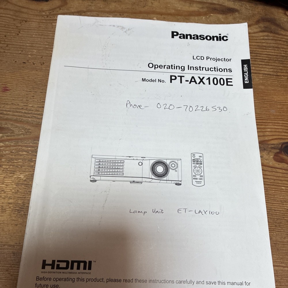 Panasonic LCD Projector PT-AX100E Instructions and remote (Spares & Repairs)