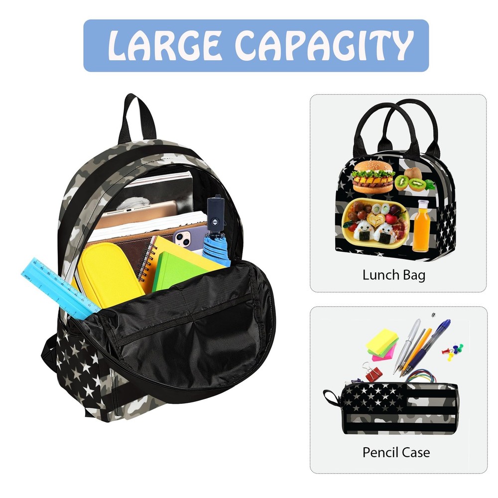 Flag 3PCS Backpack Set for Teens Elementary Middle High School, 17 Inch Light...