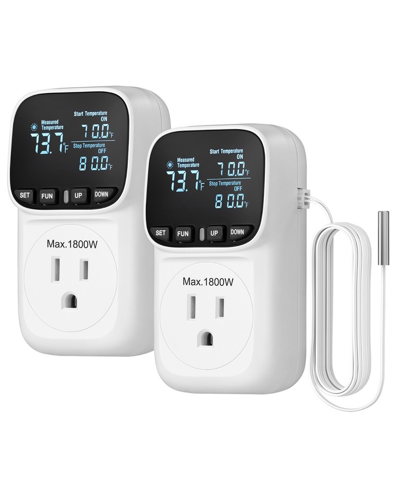 DEWENWILS Digital Temperature Controller 2 Pack 15A 1800W Thermostat Outlet