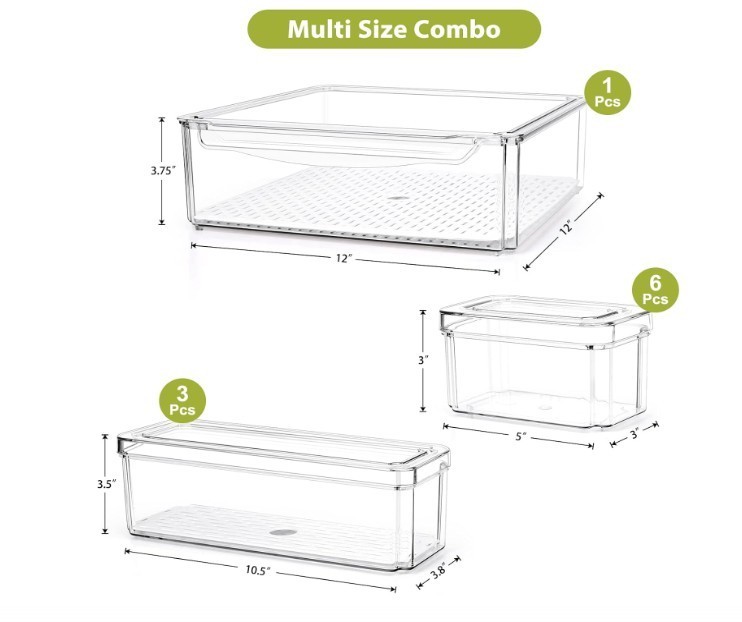 10 Pack Refrigerator Pantry Organizer Bins, Stackable Fridge Organizer Bins