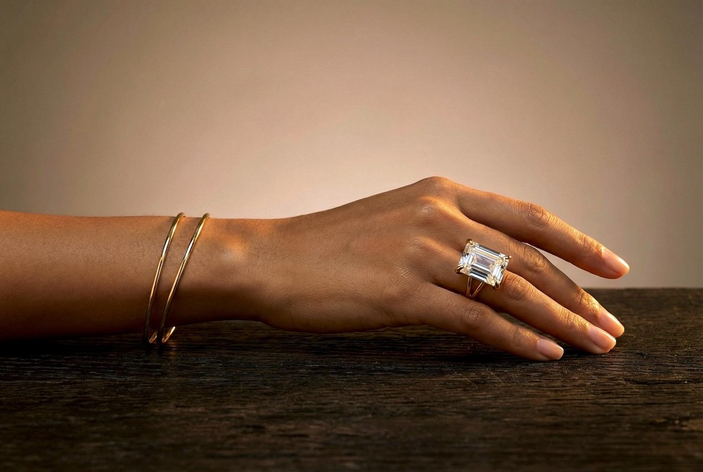 14k Gold Crystal Quartz Ring Rectangle Emerald Cut Faceted Gemstone