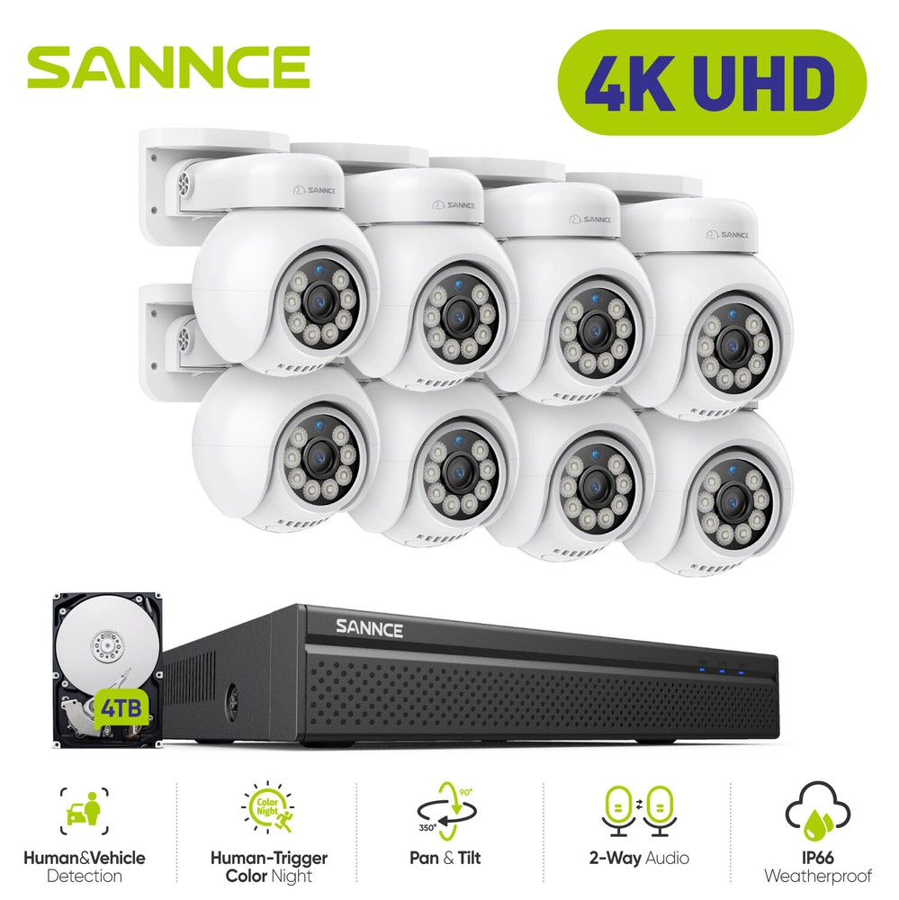 SANNCE 8CH 4K NVR 8MP PT POE Security Camera System Auto Tracking Two Way Audio