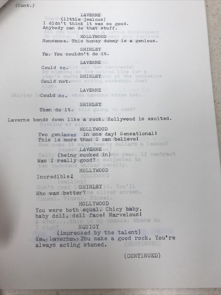 Laverne And Shirley Spec Script “A Star Is Born” By Mel Friedman.