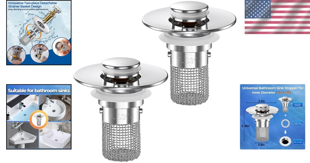 2PCS Versatile Sink Strainers with Durable Brass Core & Eco-Friendly Design