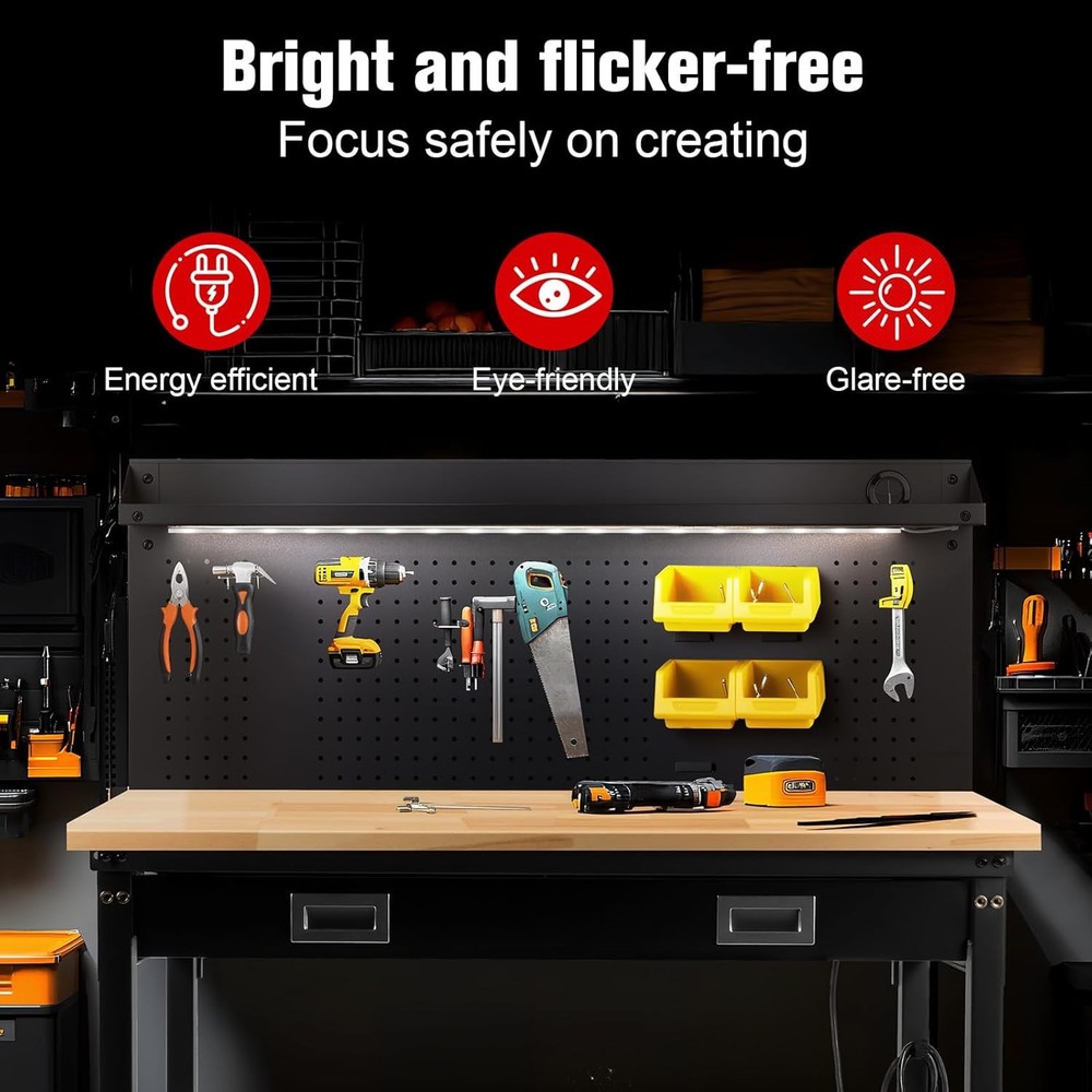 60" Workbench with Drawers, Work Benches for Garage with Strip Light, Adjustable