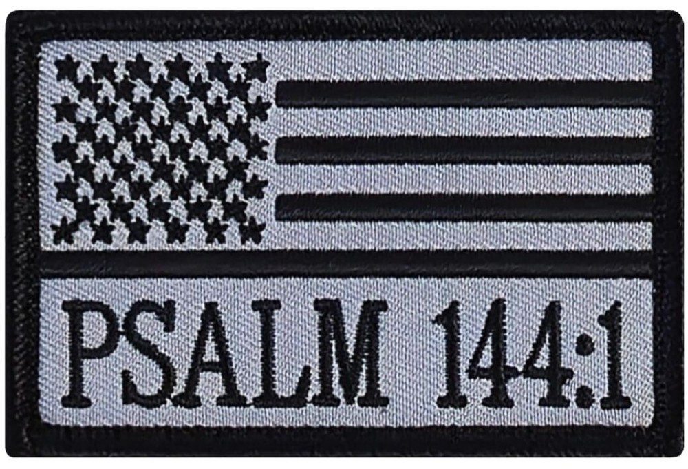 Psalm 144:1 Patch USA Flag Blessed Be The LORD PATCH -2PC HOOK BACKING 3"x2"