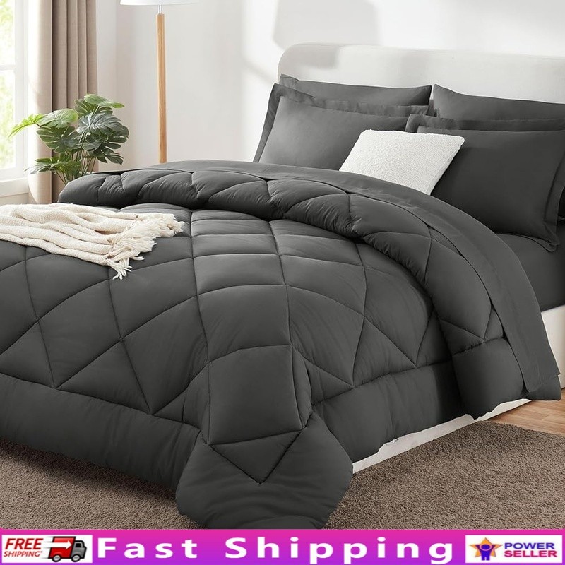 King Comforter Set Soft Microfiber Bedding Fitted Sheet Pillowcase Shams New