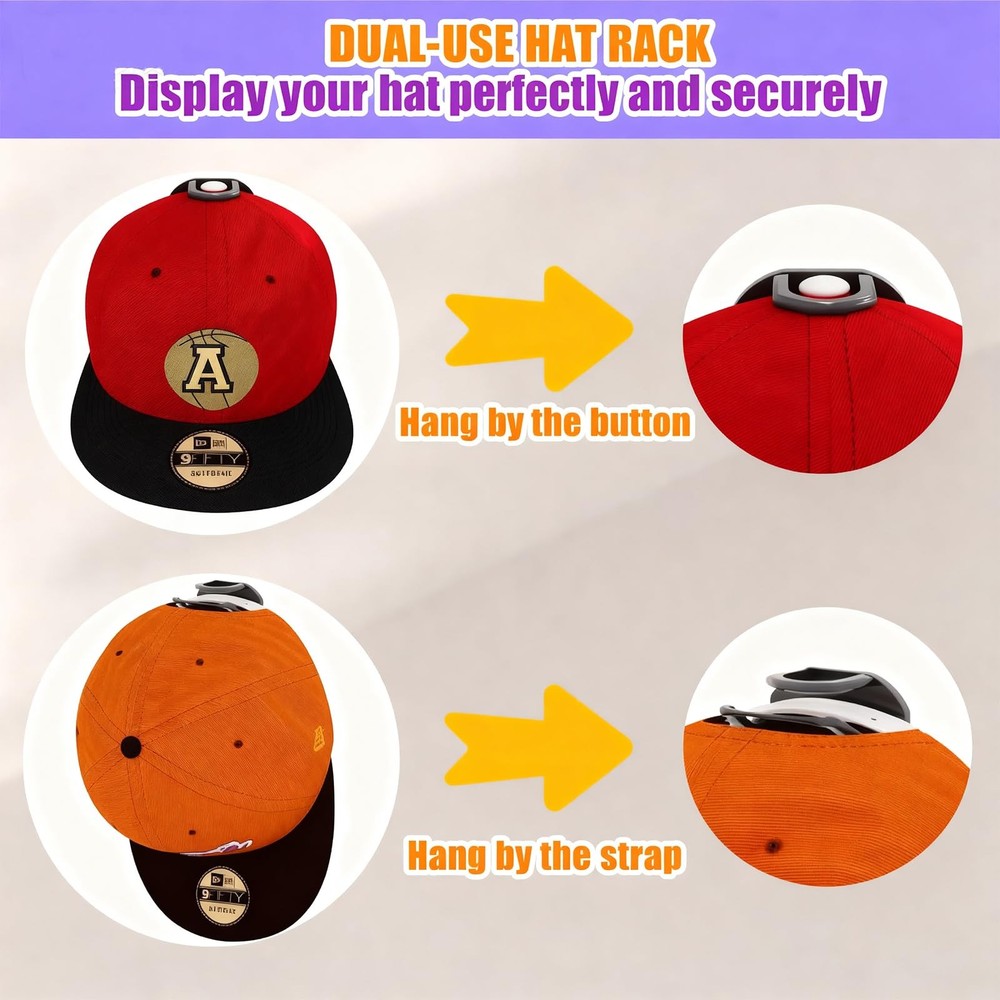 24 Pack Adhesive Hat Hooks for Wall, Strong Hat Rack for Baseball Caps