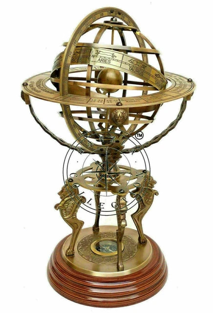 18" Solid Brass Armillary Sphere Vintage Astrolabe Globe Nautical Decor Item