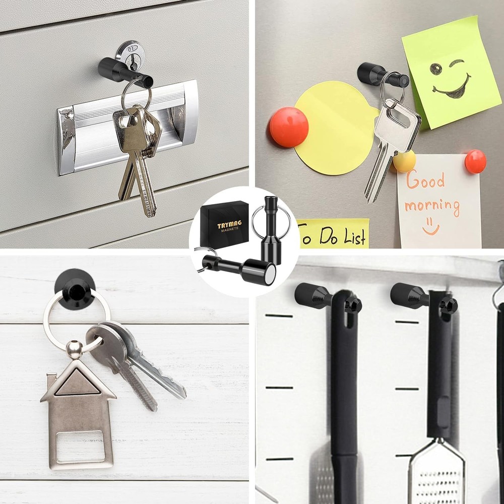 TRYMAG N52 Keychain Magnets for Testing Brass, 2 Pack Black 2Pcs,