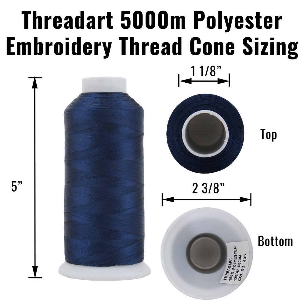 POLYESTER MACHINE EMBROIDERY THREAD | HUGE 5000M (5500 YARD) CONES