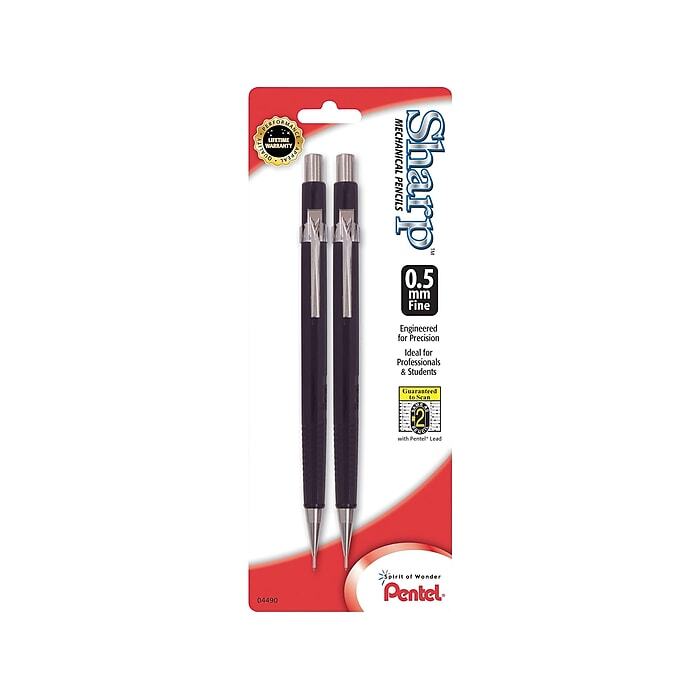 Pentel P205BP2K6 Sharp Mechanical Drafting Pencil, 0.5 mm, Black Barrel, 2/Pack