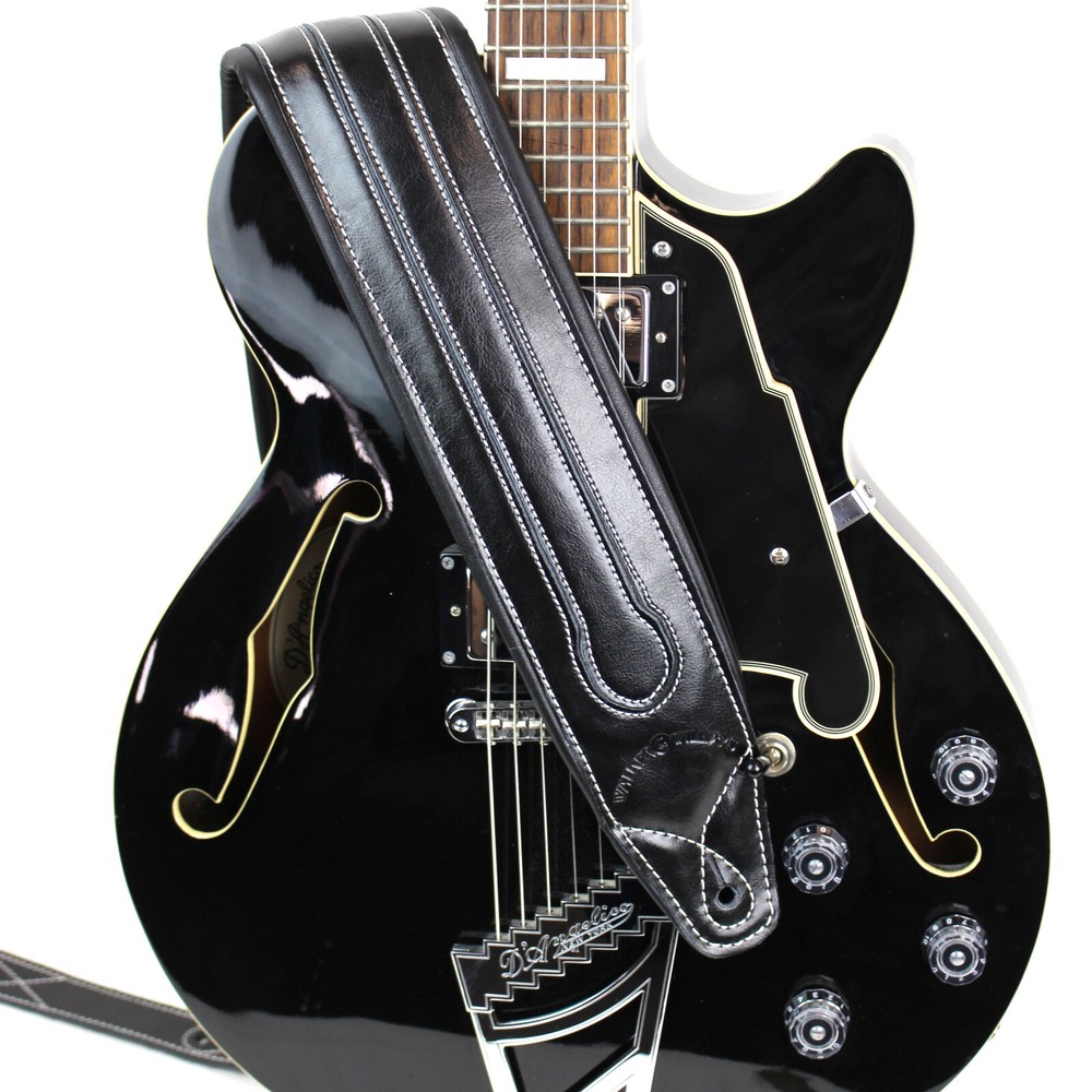 Walker & Williams C-34 Black Double Padded Premium Leather Guitar Strap  