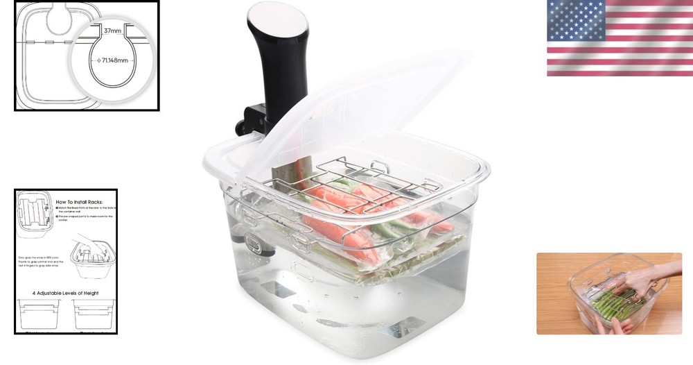 Versatile 12-Quart Sous Vide Container with Built-in Rack and Collapsible Hin...
