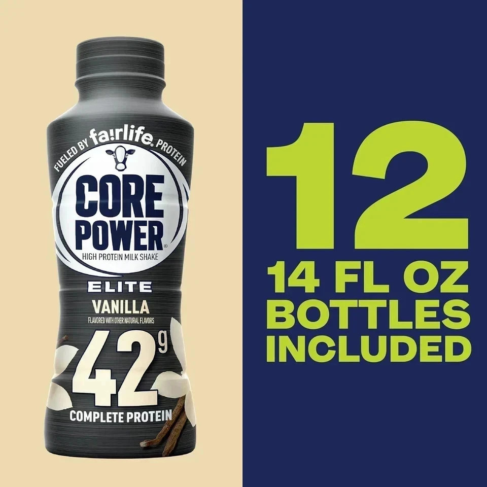 Core Power Elite High Protein Shake, Vanilla, 42g Bottle, 14oz, 12 Pack
