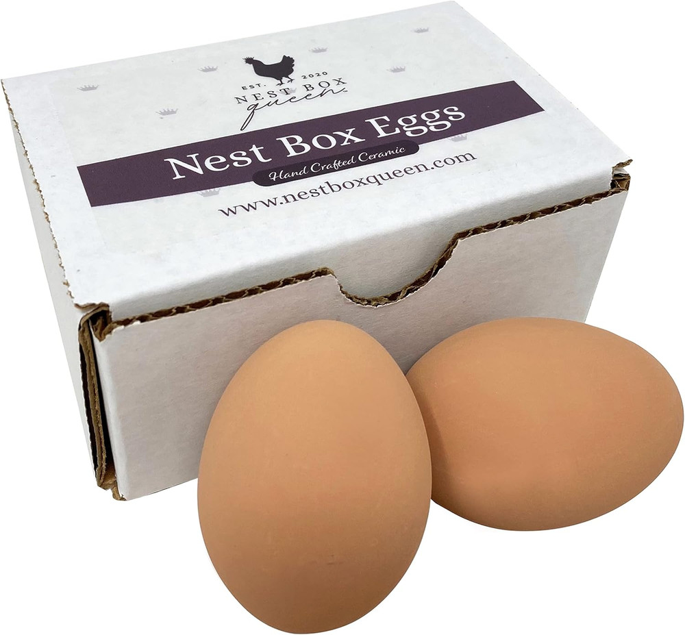 Ceramic Chicken Nest Eggs for Nest Box Training - 2 Pack (Brown)