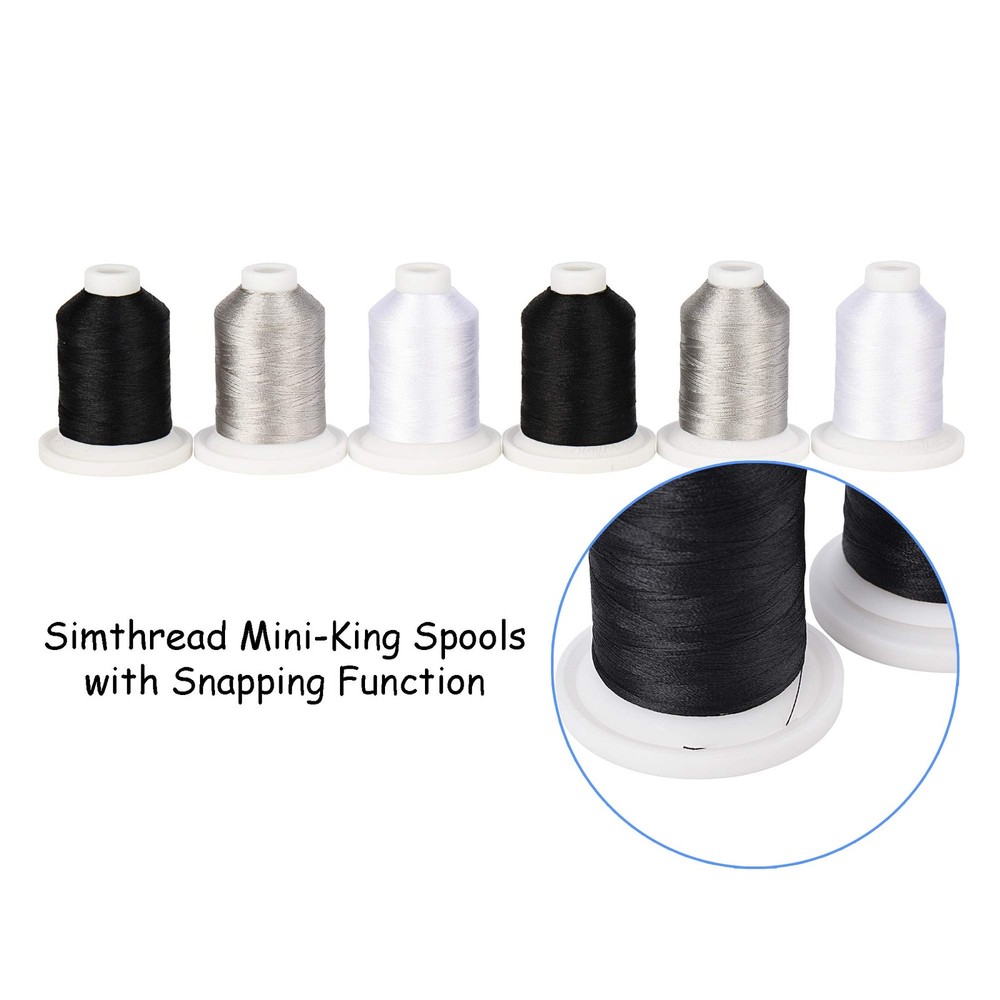 Embroidery Machine Thread Kit 800Y 21 Spools Black White Silver Grey
