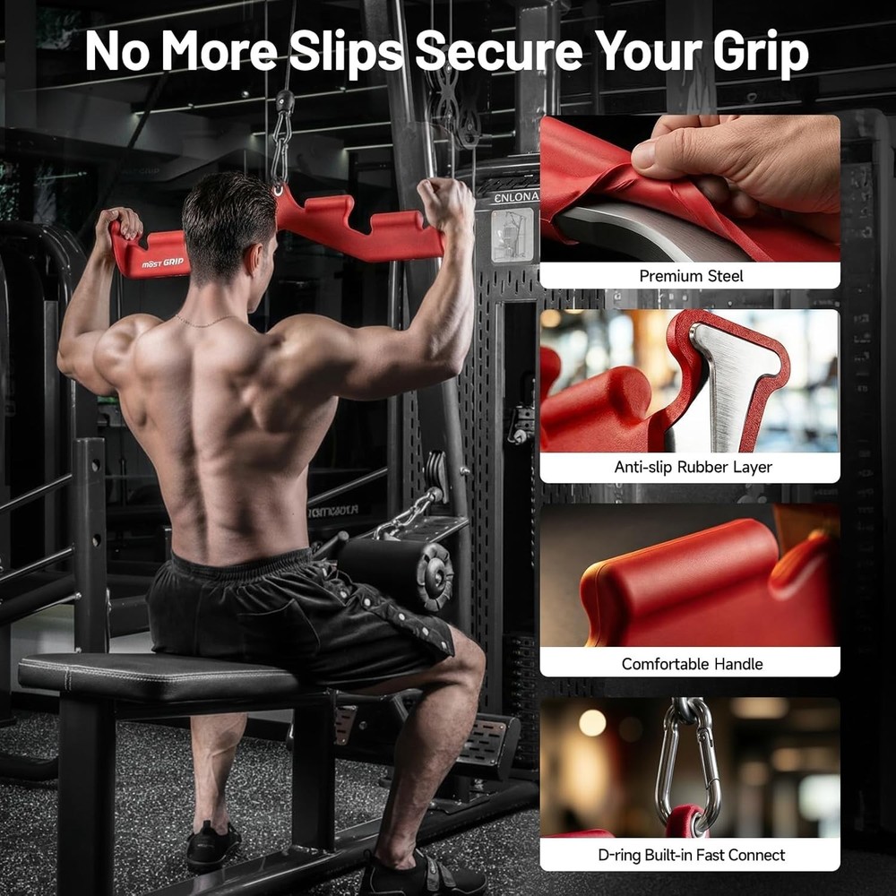 LAT Pull Down Bar with 6 Ergonomic Handles Neutral Grip Pulldown Attachments