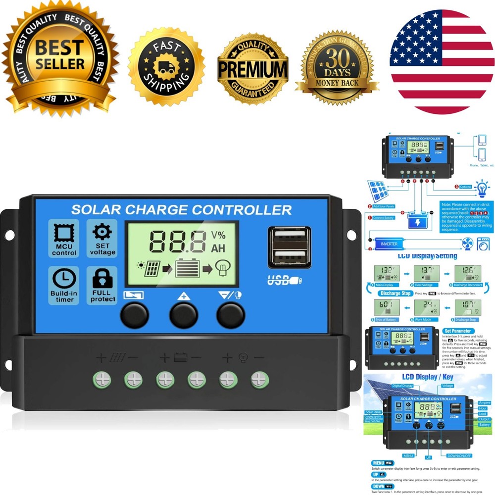 Compact 30A Solar Charge Controller - Dual USB & Intelligent Protection Features
