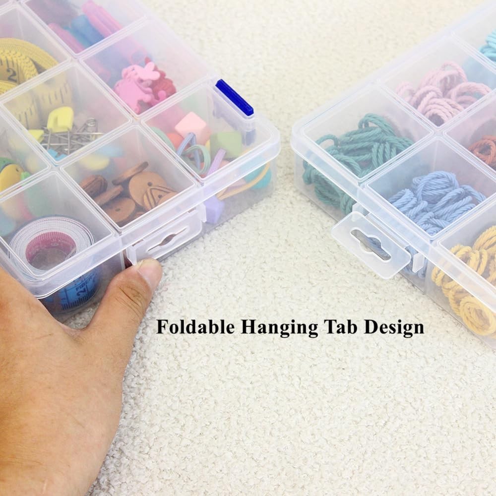 6 Pack Fixed 12 Grids Clear Plastic Storage Divider with Lid, Stackable Trans...
