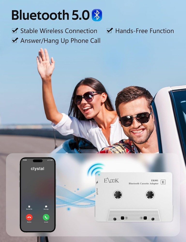 Elegant White Bluetooth Cassette Receiver - Transform Your Car Music Experience