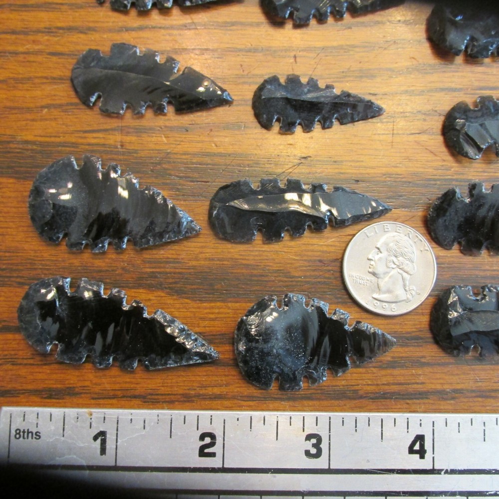1 exotic serrated black obsidian Arrowhead per lot.