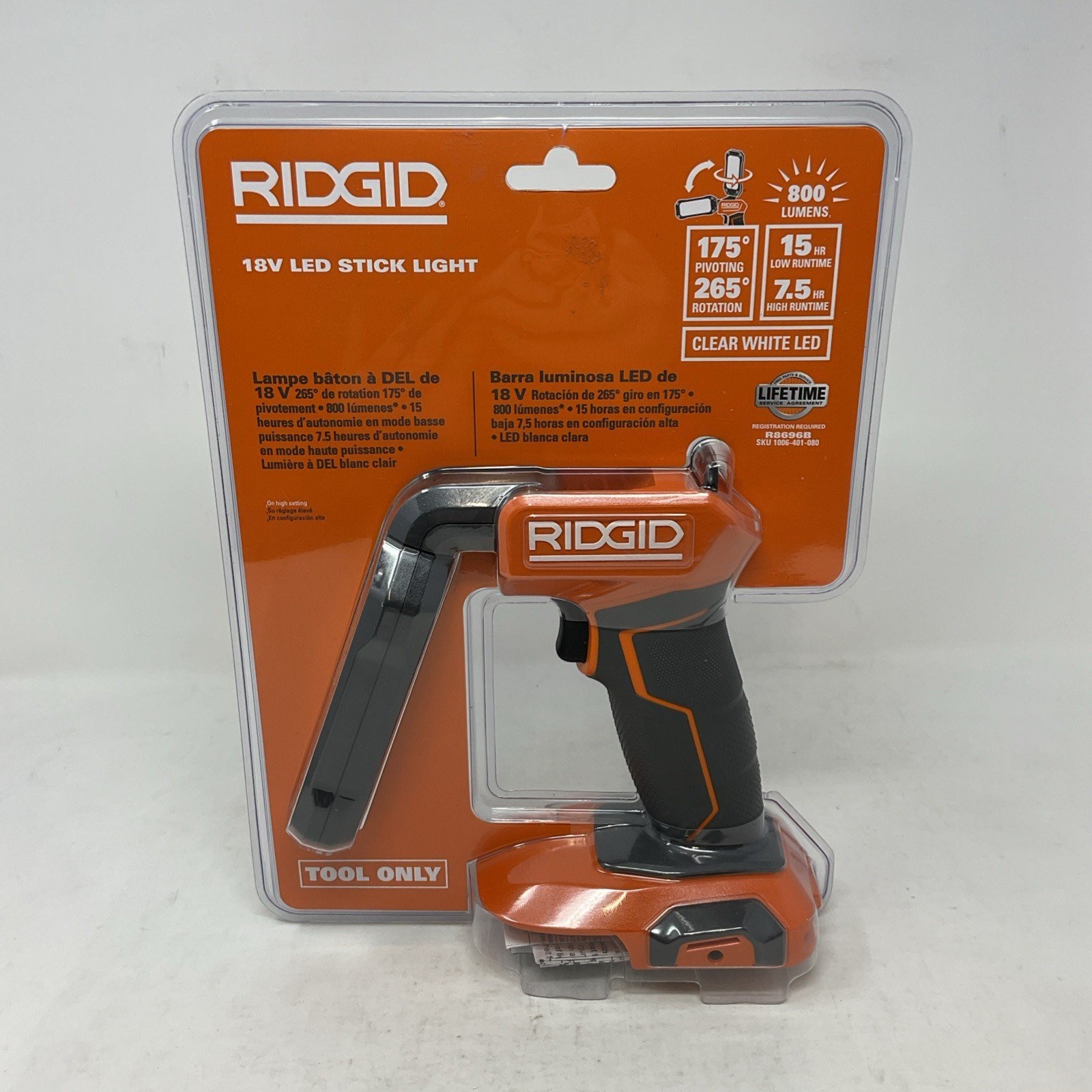 RIDGID 18V Cordless LED Stick Light Working Light 800 Lumens  R8696B (Tool Only)