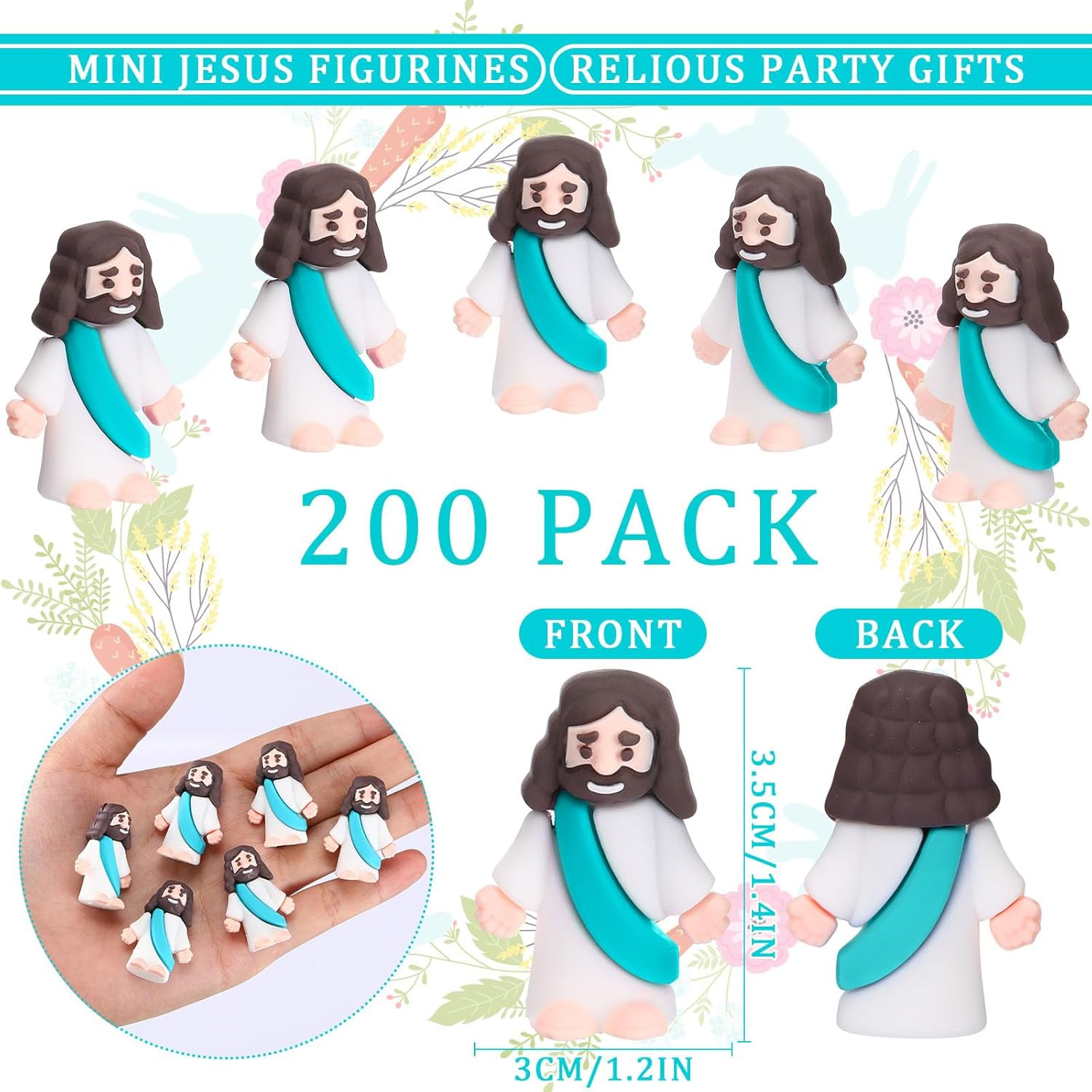 Barydat 200 Pack Mini Jesus Figurines Bulk Easter Tiny Jesus Figures Pocket Rubb