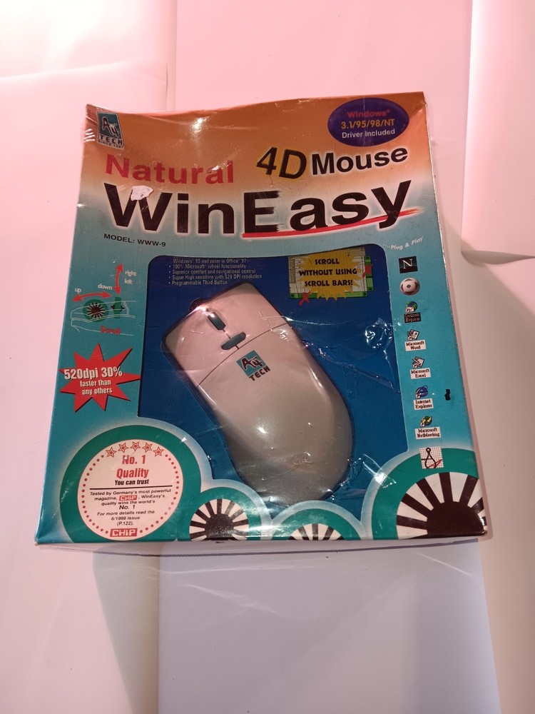 A4TECH WinEasy Natural 4D Mouse, 520dpi, Combo PS/2 & Serial Version New In Box