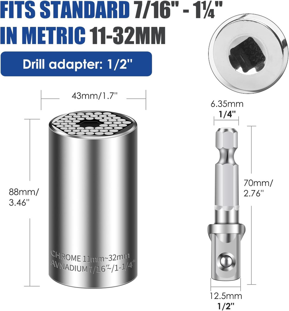 Universal Socket Set (11-32Mm 7-19Mm) Super Socket for Unscrew Any Bolt Multi-Fu
