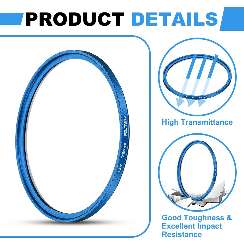 72mm Ultra Slim Lens Filter Multi Coating Camera Len Filter, Blue