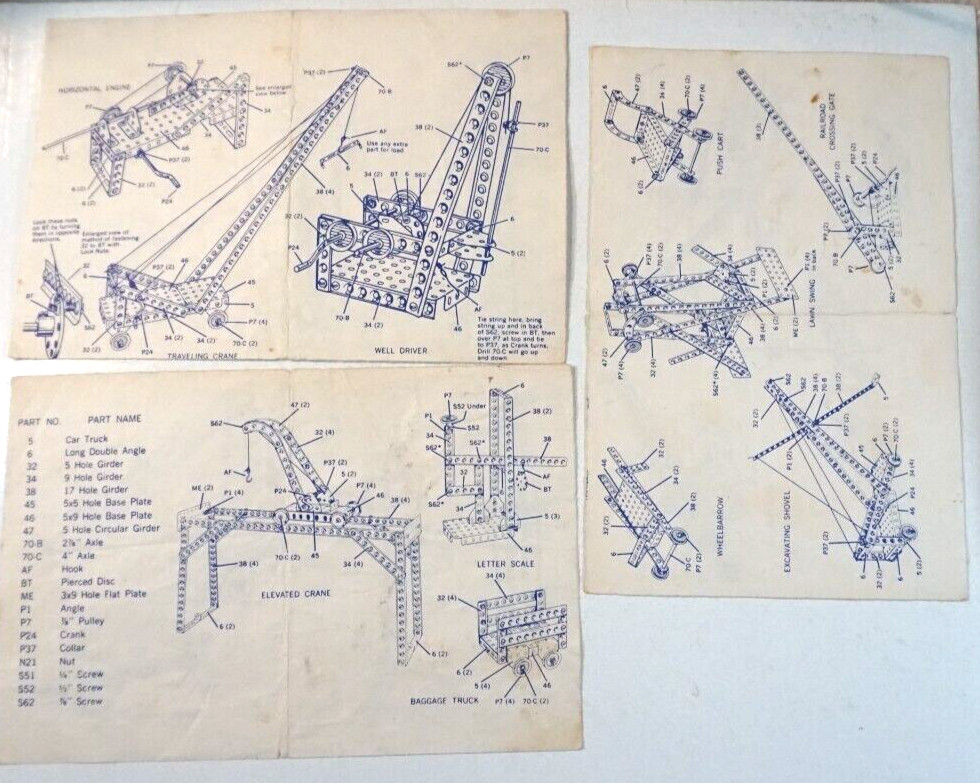 Gilbert Erector Sheets Model Building Projects