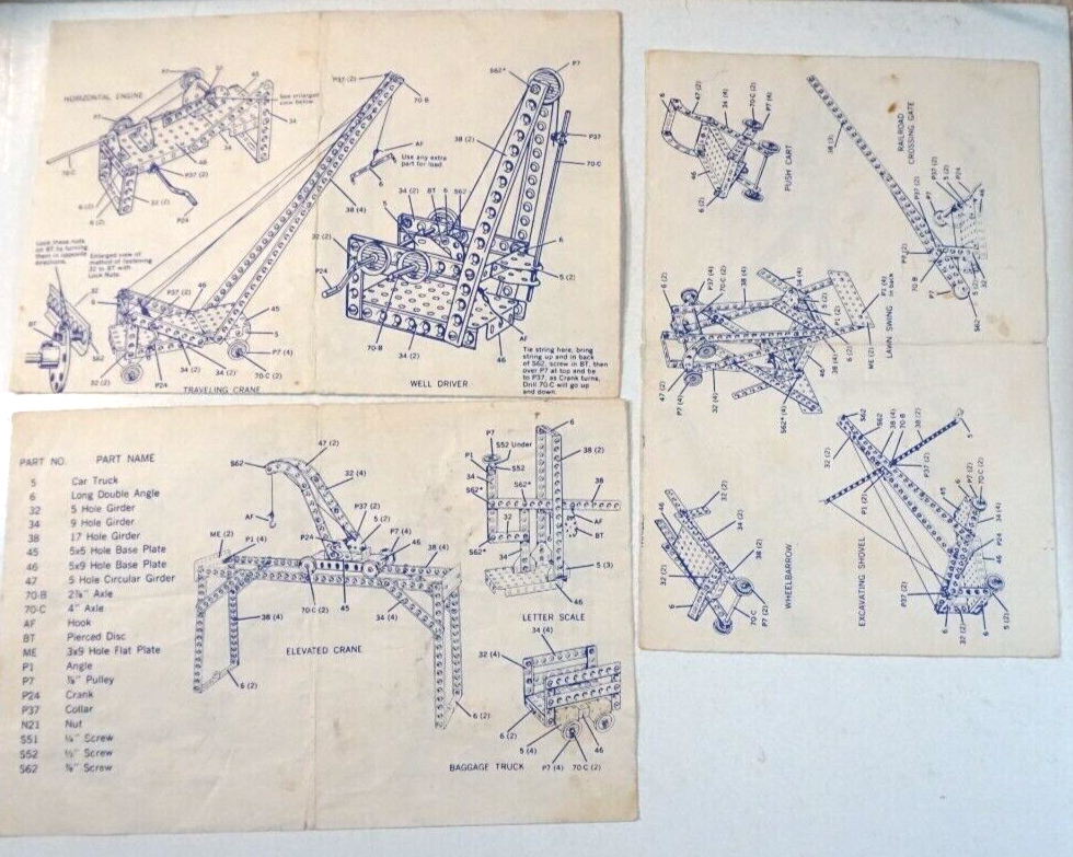 Gilbert Erector Sheets Model Building Projects