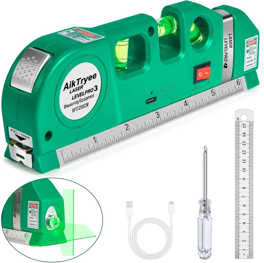 Multi-Functional USB Rechargeable Laser Level with Vertical & Horizontal Lines