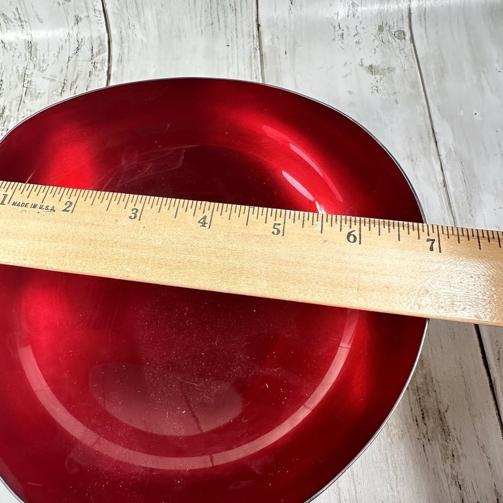 VTG Mid Century Modern DANISH Silverplate Bowl RED Enamel Interior Marked