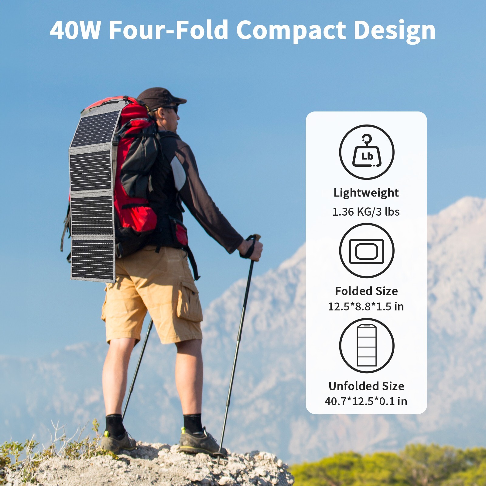 MHPOWOS USB Portable Solar Panel 40W Camping Backpacking Hiking Gear Equipment